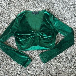 Lulus Green Women’s Velvety Long Sleeve Crop top Large